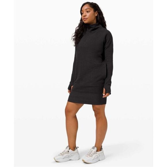 Lululemon Women’s Call for Cozy Black Mockneck Long Sleeve Textured Tunic Dress - Picture 1 of 10